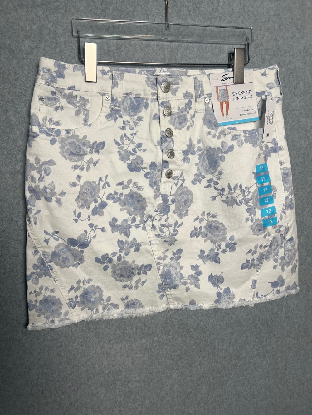 Seven7 weekend Floral Denim Jean Button fly mini Skirt NWT SZ 12